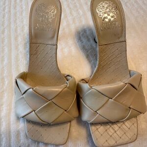 Vince Camuto Cream Braided Leather Slide Mules